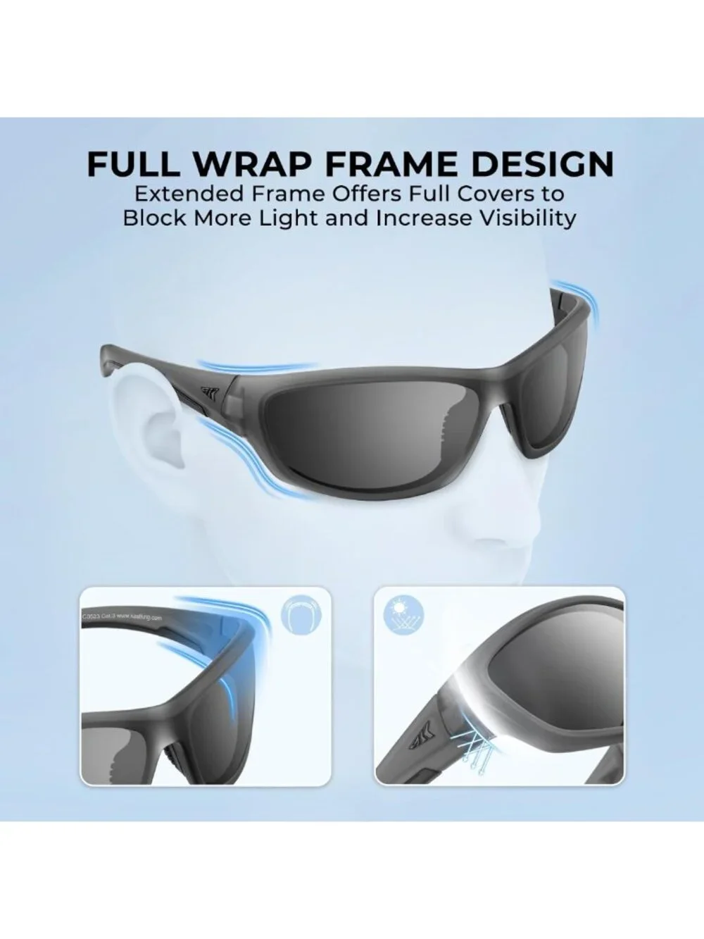 Polarized Sport Sunglasses for Men & Women, UV Protection, Wrap Design for